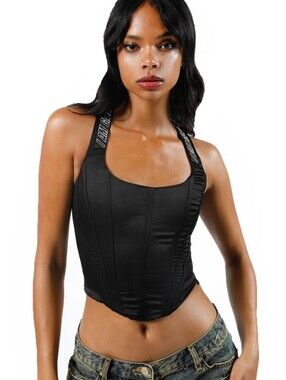 I.AM.GIA "Siobhan" Black Lace-Up Corset Crop Top. Lace Up In Back. XXS.